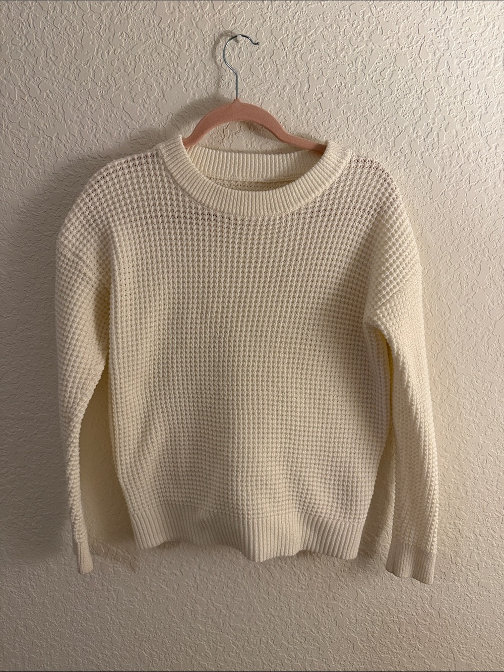 Madewell Cream Waffle-Knit Crewneck Sweater